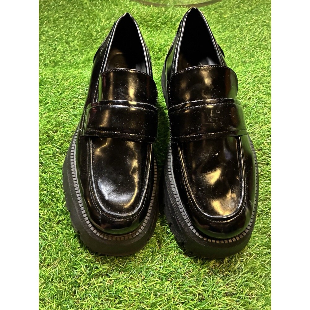 Zara Black Patent Lug Sole Loafers Platform Shoes Women’s Size 39